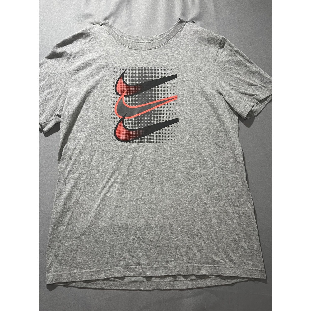 Nike Mens Triple Stacked Swoosh Graphic T-Shirt Gray Red Black M- 0109